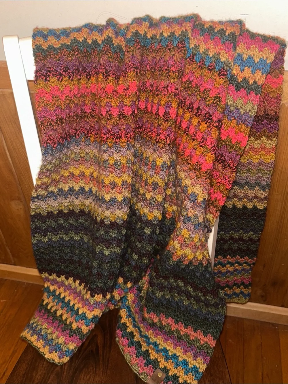 Handmade Multicolor Crochet Throw Blanket - Vibrant Pink, Blue, Gold, Green